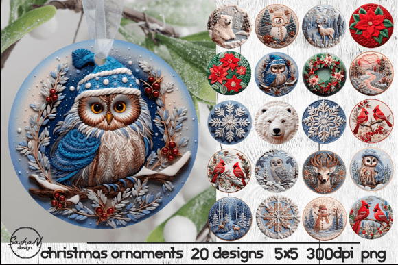 3D Christmas Ornament, Embroidery Effect